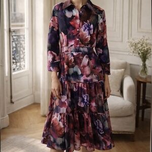 New Wayward Fancies eShakti Dress Purple Maxi Floral Tiered Size 2X 20W